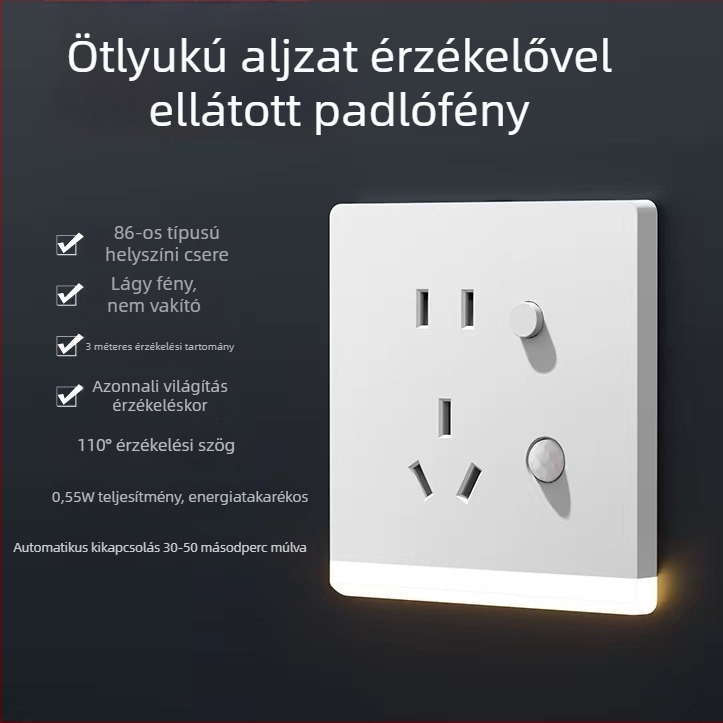 86-os típusú beépített folyosó LED éjjeli lámpa mozgásérzékelővel és öt pólusú aljzattal