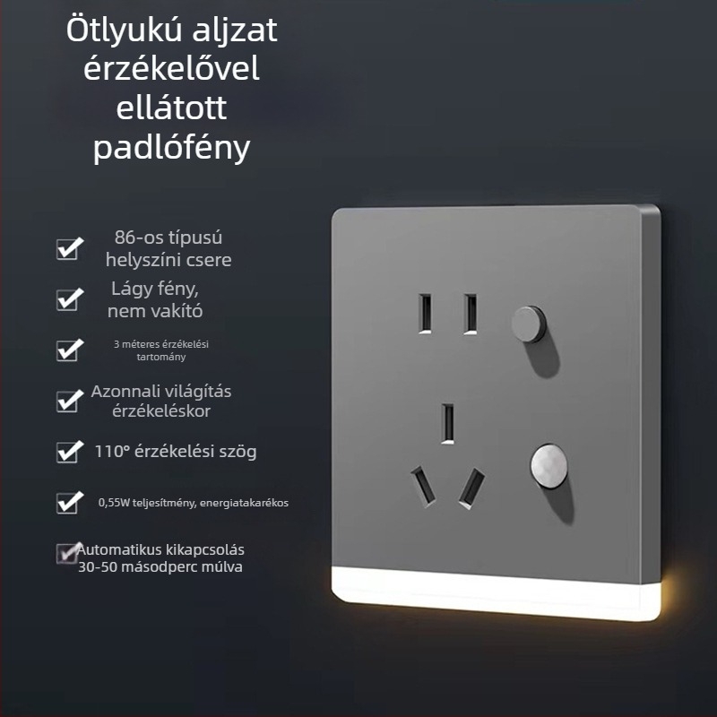 86-os típusú beépített folyosó LED éjjeli lámpa mozgásérzékelővel és öt pólusú aljzattal