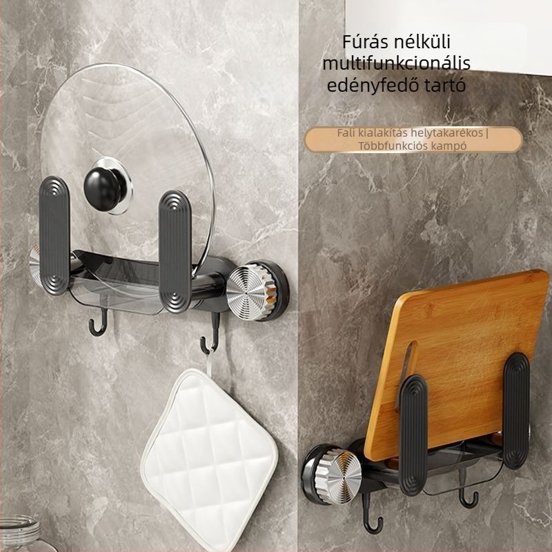 Fedőtartó szívófej és ragasztóval, fúrás nélküli falra szerelhető, multifunkcionális fedőtároló, minimalistikus modern dizájn