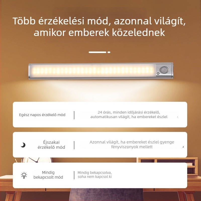 Háromszínű mozgásérzékelős szekrénylámpa USB-töltéssel, vezeték nélküli, borospincehez
