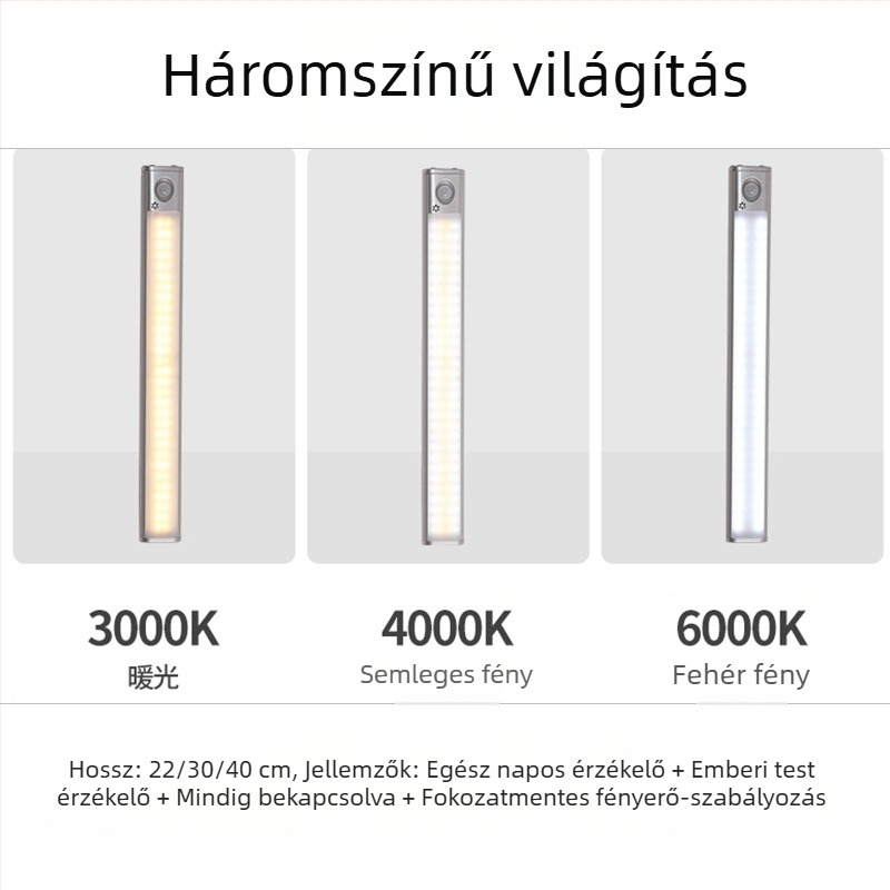 Háromszínű mozgásérzékelős szekrénylámpa USB-töltéssel, vezeték nélküli, borospincehez