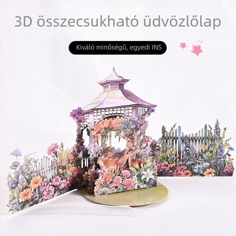 3D pop-up üdvözlő kártya borítékkal, esküvői meghívó összecsukható kivitelben, magas minőségű letisztult dizájn