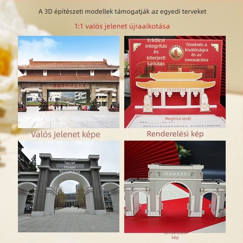 Kiváló minőségű, testreszabható 3D-s meghívó az egyetem elsőéves felvételéhez, fényképpel