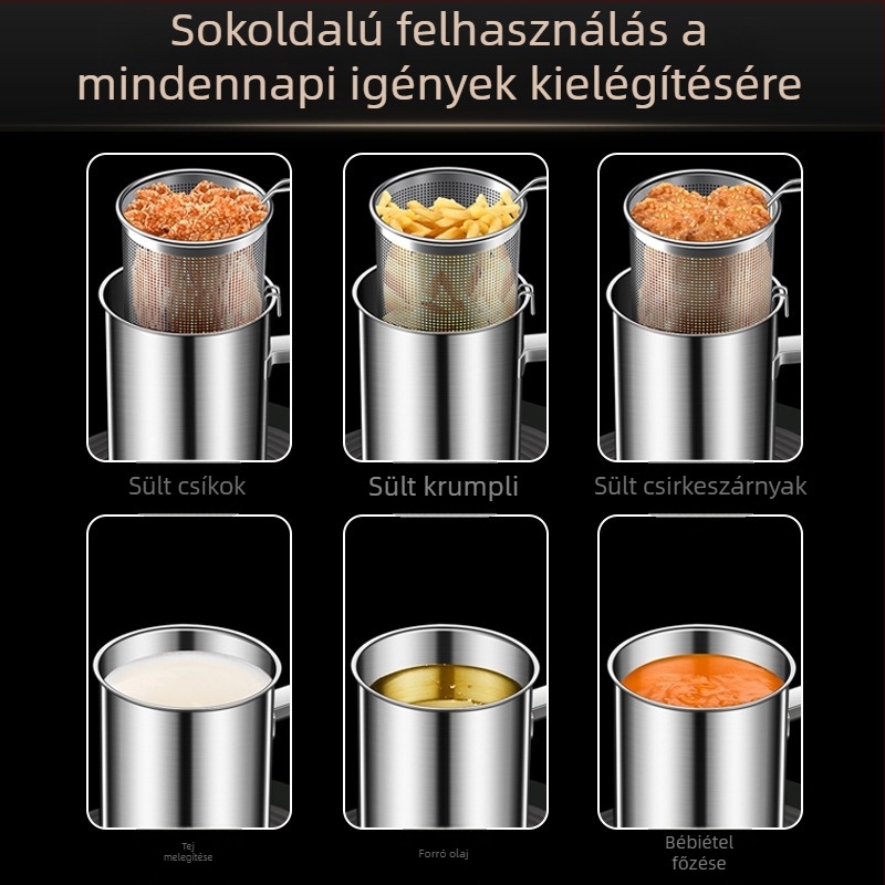 Mini fritőz szűrővel, olajtakarékos, otthoni használatra, japán tempura, 304 rozsdamentes acél, mély edény a sütéshez