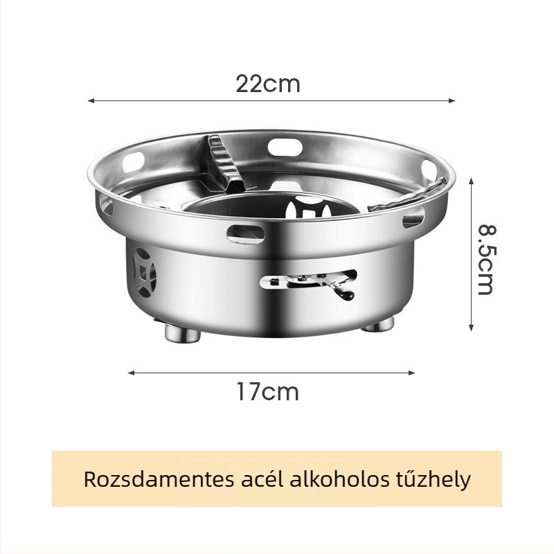 Rozsdamentes acélból készült alkoholtűzhely kereskedelmi éttermek számára, kompakt mini forrófazék égő, hordozható szélvédett alkoholfőző