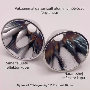 Alumínium vákuum-elektroplazált tükrös lámpatartó kagyló, modell C8, narancshéj felülettel, 41,5x31x10 mm, Cree XHP35/50/70LED kompatibilis