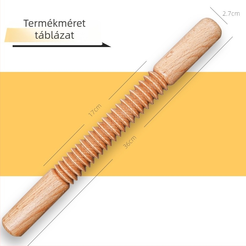 Fából készült nyújtófa spirálisan bordázott éllel és domborított virágmintával sütéshez