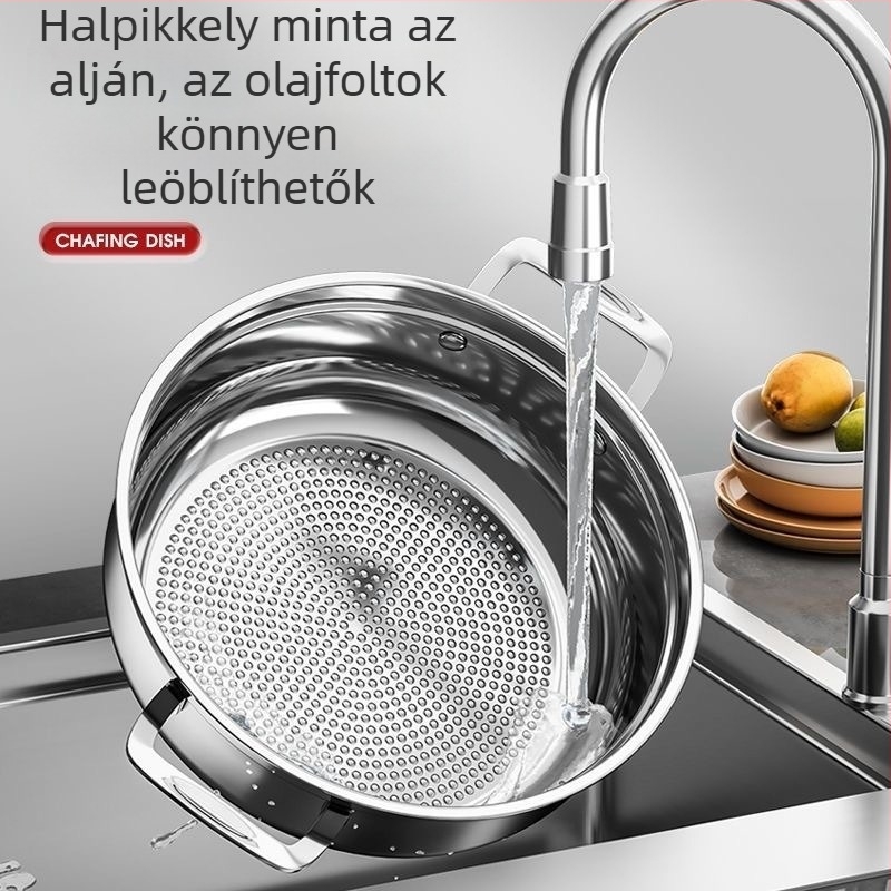 Vastagított rozsdamentes acél edény fedővel, tapadásmentes, indukciós kompatibilis, többpihal alj és halszálka mintázat, levesek és hot pot használatra, otthoni és professzionális felhasználásra