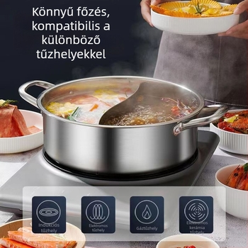 Yin Yang edény kettős alappal, élelmiszer-minőségű 304-es rozsdamentes acélból, 2,1–4 L, otthoni és professzionális használatra