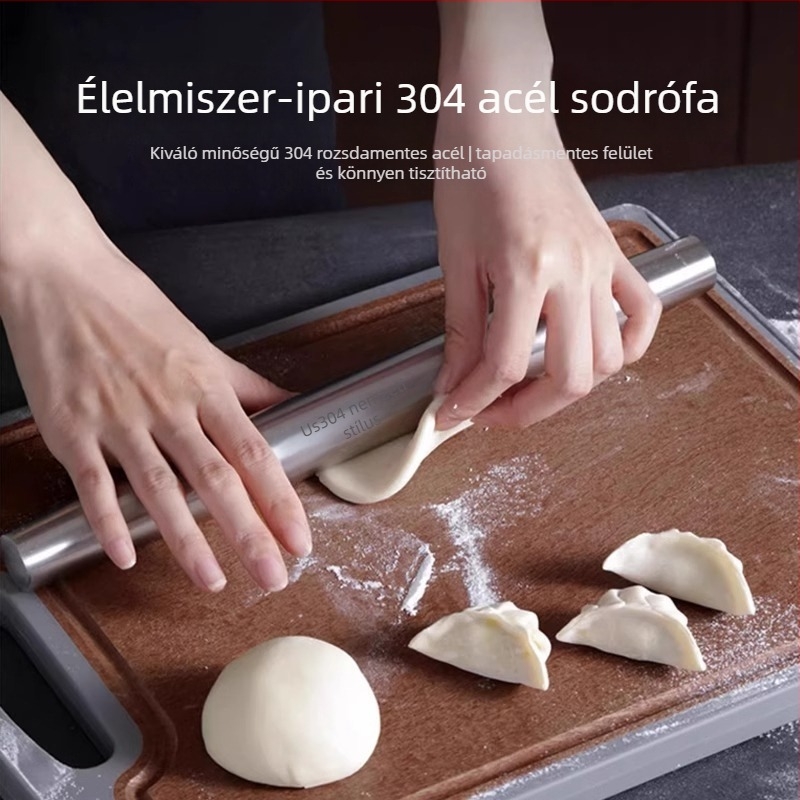 304 rozsdamentes acél tésztanyújtófa, konyhai használatra, élelmiszer-minőségű, tészta és gombóc tészta nyújtásához