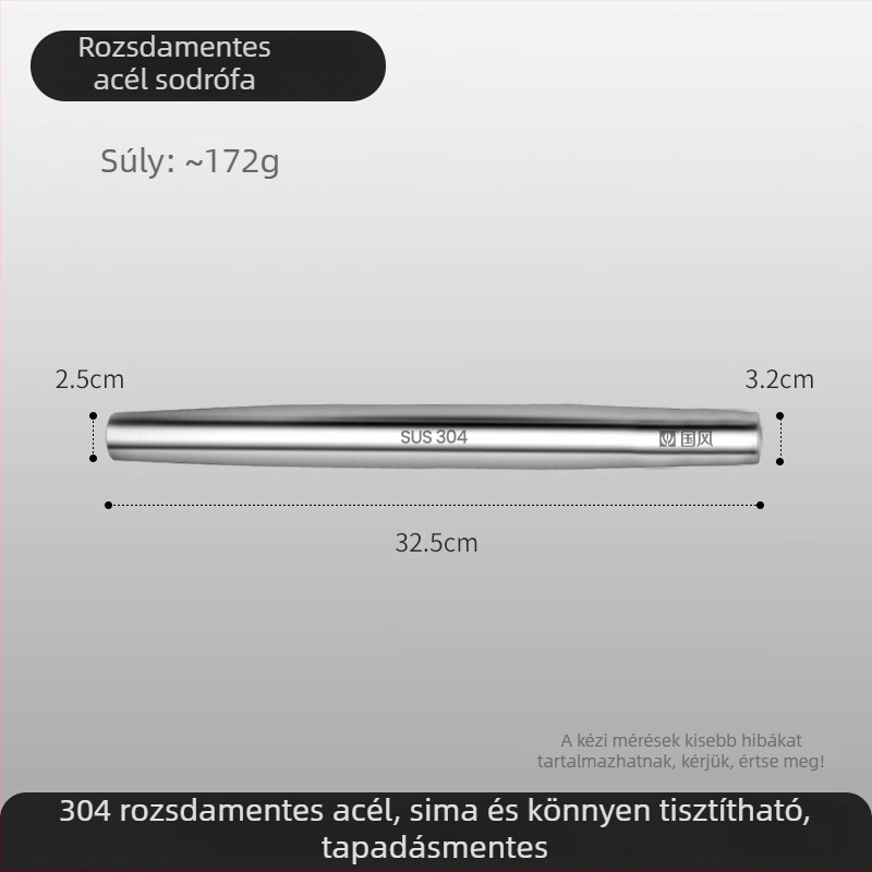 304 rozsdamentes acél tésztanyújtófa, konyhai használatra, élelmiszer-minőségű, tészta és gombóc tészta nyújtásához