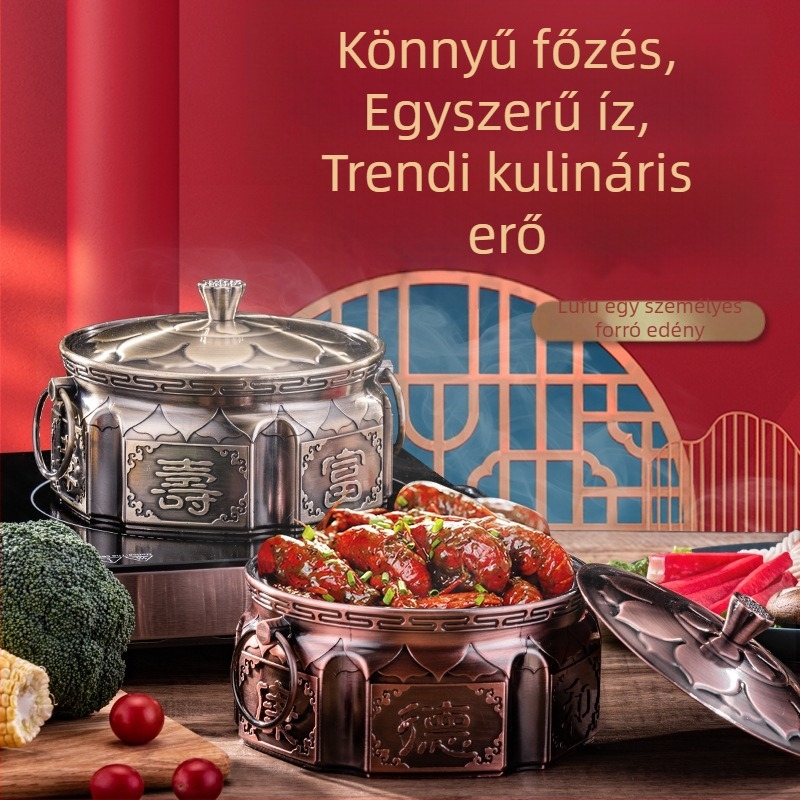 Retro egyszemélyes forrófazék alkoholfőzővel, 304 rozsdamentes acélból