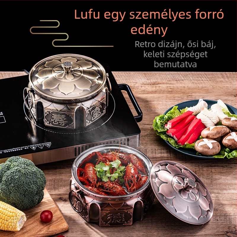 Retro egyszemélyes forrófazék alkoholfőzővel, 304 rozsdamentes acélból
