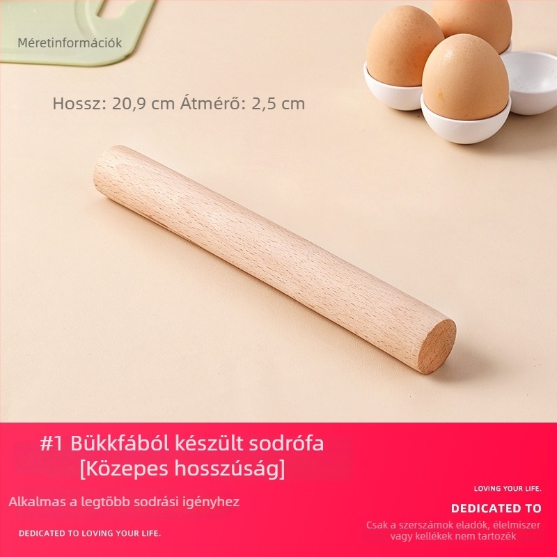 Élelmiszer-minőségű bükkfa sodrófa – tömörfa, hosszú, ideális tésztához és gy dumpling lapokhoz, otthoni sütéshez