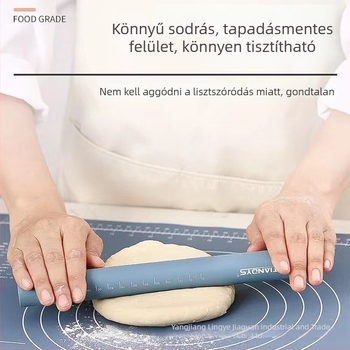 Élelmiszer-minőségű szilikon nyújtóhenger mérőskálával, hőálló, teljesen szilikon bevonattal, tapadásmentes, eszköz tésztához és gombócokhoz