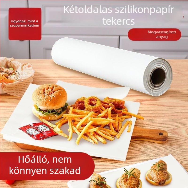 Kettős oldalú sütőpapír zsírfelszívó, grillhez és sütőhöz, olajálló és tapadásmentes, vastag szilikonos bevonatú sütőpapír otthoni használatra