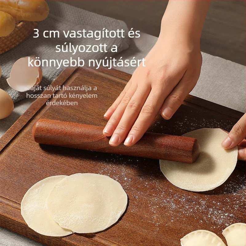 Sodrófa masszív fából otthoni használatra, kerek fejű fekete diófa, 3.0 mm vastagság, sima felület tészta lapok nyújtásához