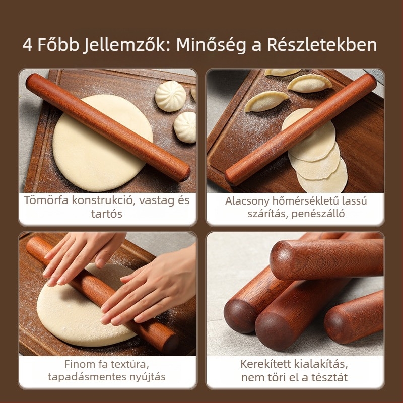 Sodrófa masszív fából otthoni használatra, kerek fejű fekete diófa, 3.0 mm vastagság, sima felület tészta lapok nyújtásához