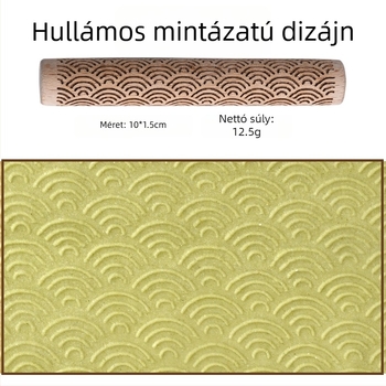 Bükkfából készült reliefes sodrófa lézergravírozott mintákkal, süteményekhez, gyurmához és kerámiához