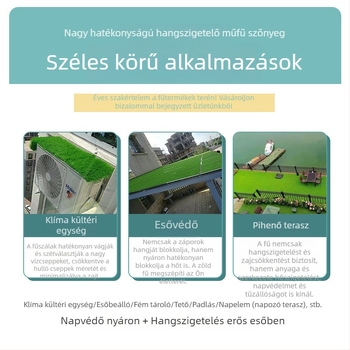 Esővédő hangszigetelő matrac műfüves kivitelben, kültéri vízálló és csendes, klímaberendezés izolálására, tetőre alkalmas gyepszőnyeg