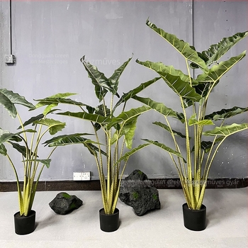 Nagy méretű padlón álló műanyag növény bonsai Alokázia, selyem levelekkel, 120-160 cm
