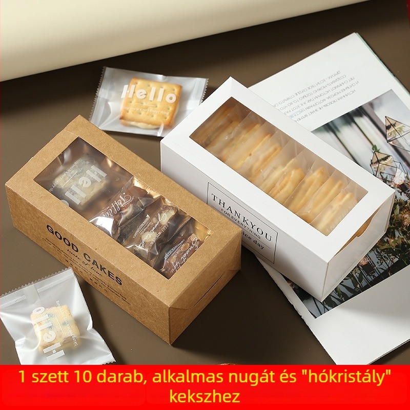 Új Kraftpapír ablakos ajándékdoboz kézzel készített ropogós süteményekkel és hópehely cukorkával