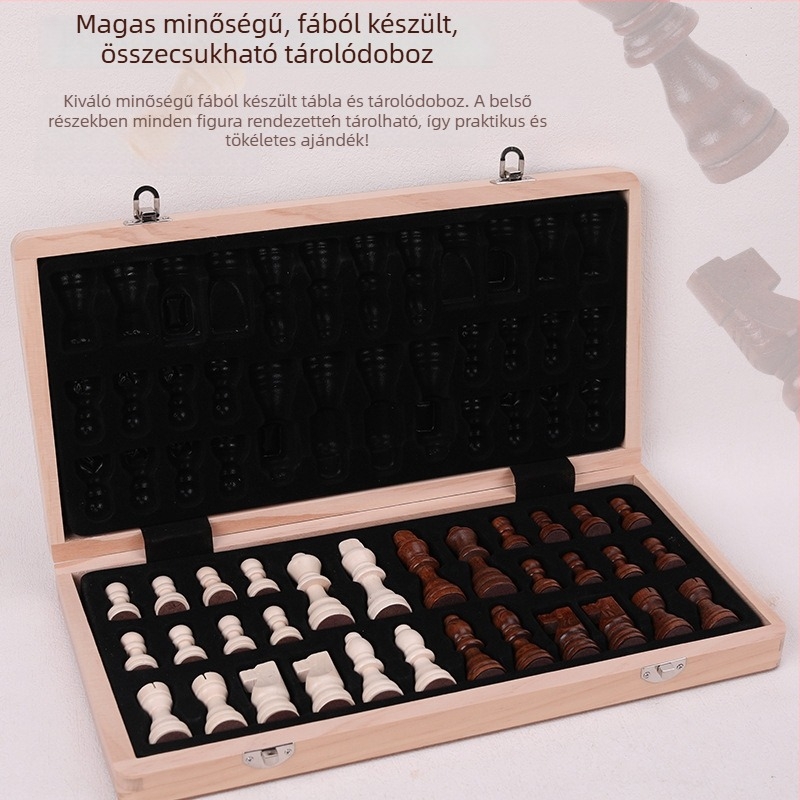 Mágneses összecsukható nagy tömörfa sakk tábla készlet