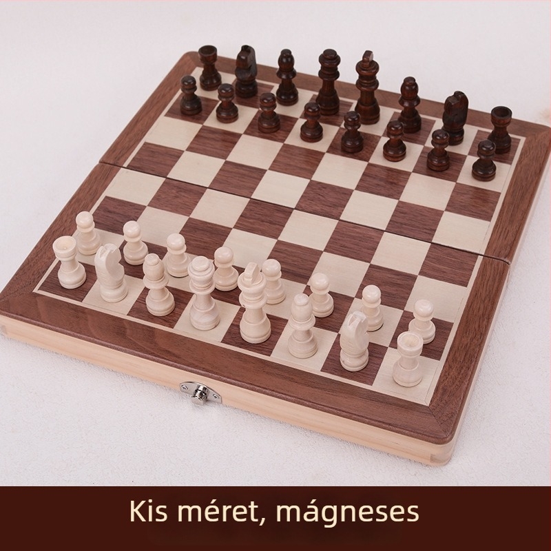 Mágneses összecsukható nagy tömörfa sakk tábla készlet