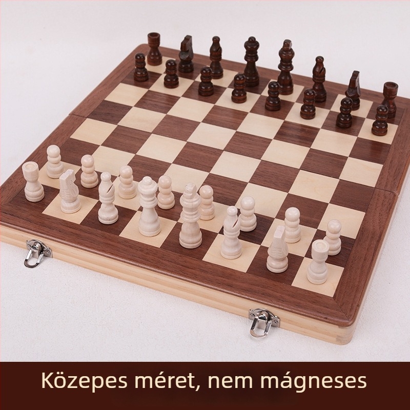 Mágneses összecsukható nagy tömörfa sakk tábla készlet