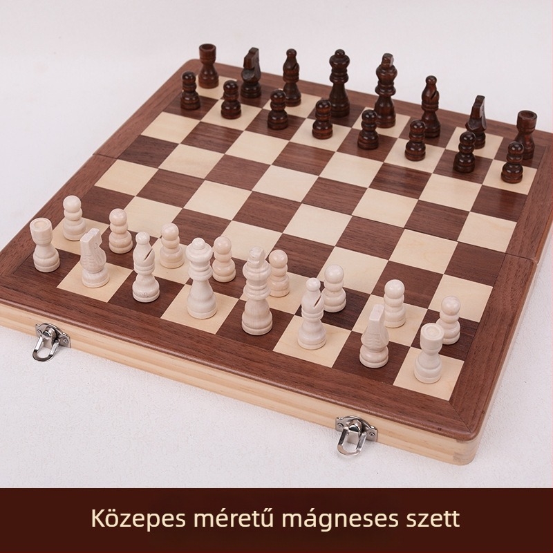 Mágneses összecsukható nagy tömörfa sakk tábla készlet