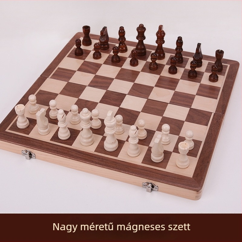 Mágneses összecsukható nagy tömörfa sakk tábla készlet