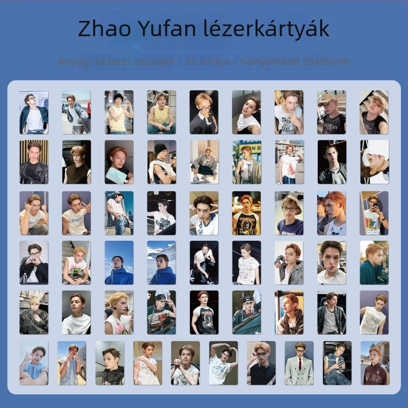 55 lézerkártya Zhao Yufannal, K-Pop sztár – Cortis gyűjtemény, dobozos saját nyomtatású kártyák