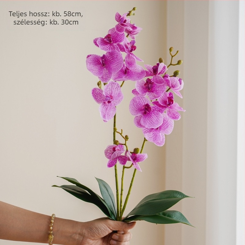 Phalaenopsis orchidea cserépben, puha PU érzetű, lógó virágok, háromágú szárú készlet, művirág