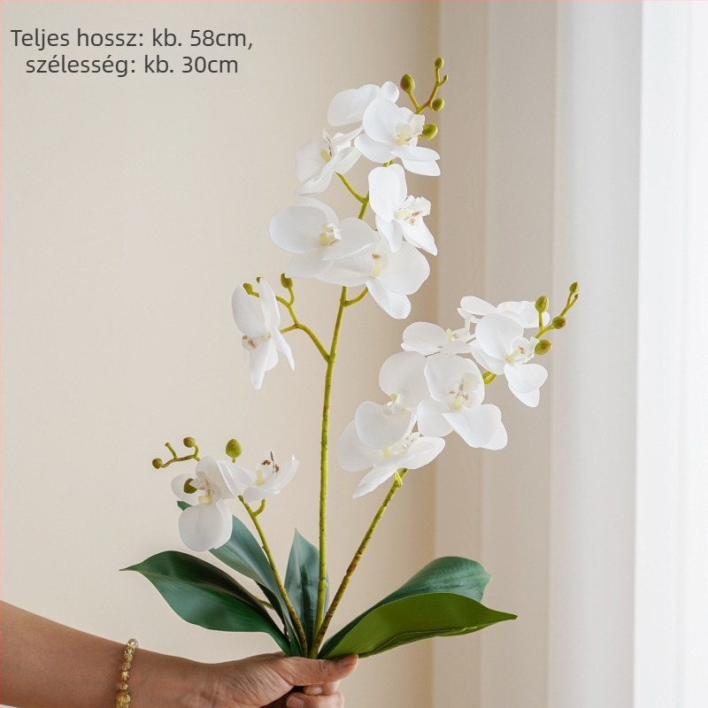 Phalaenopsis orchidea cserépben, puha PU érzetű, lógó virágok, háromágú szárú készlet, művirág