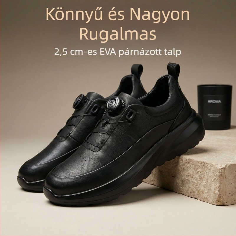 Férfi bőrcipő gombos záródással, retro casual stílusban, prémium marhabőr, lélegző puha talp, tavasz–ősz.