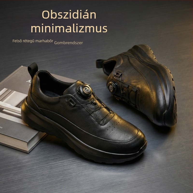 Férfi bőrcipő gombos záródással, retro casual stílusban, prémium marhabőr, lélegző puha talp, tavasz–ősz.