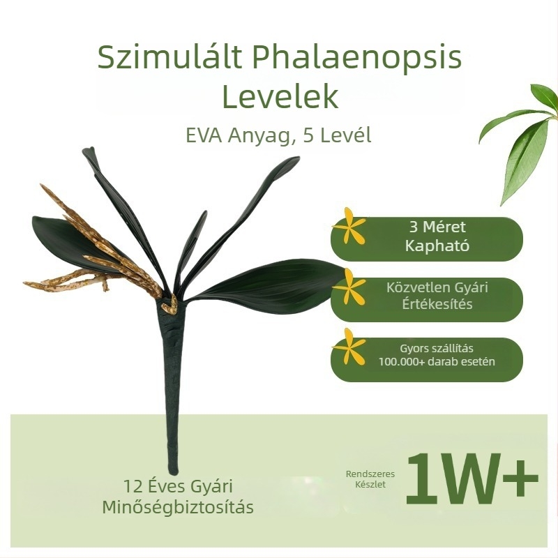 EVA műanyag Phalaenopsis orchidea levelek, sötétzöld, otthoni és szállodai dekorációhoz