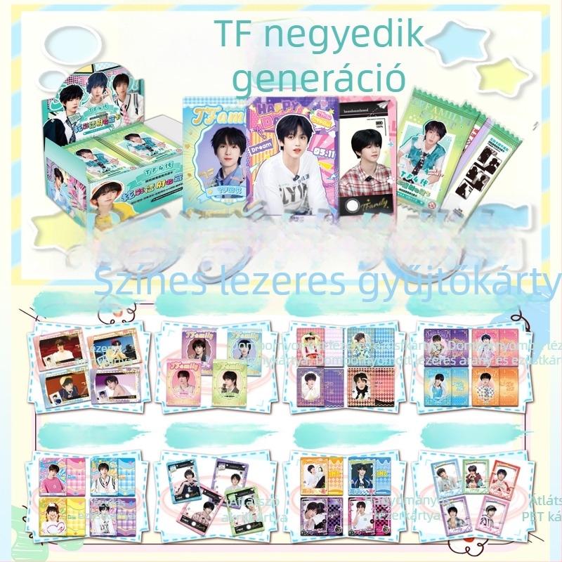 TF Family 4. generációs lézer‑hologram kártyák rejtett dobozban – színes, saját nyomtatású Polaroid Lomography kártyák