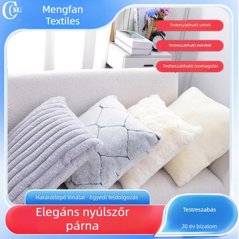Új nyusziszőr párna, modern egyszínű skandináv stílusú nappalihoz, macskabarát tapintás