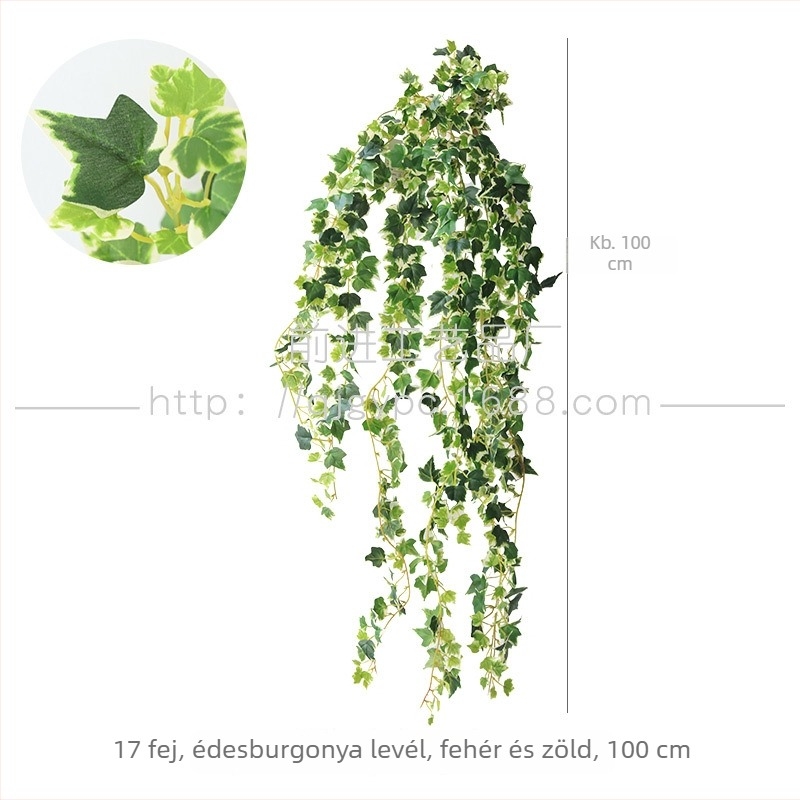 Rattan részletű függő műnövény dekoráció, zöld falidísz, csokor formájú, magasság 30–100 cm