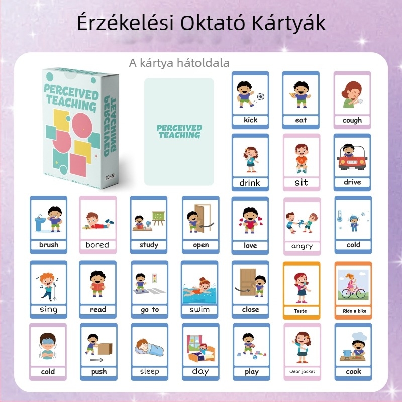 Színes 55 darabos kártyacsomag gyerekeknek angol nyelvtanuláshoz és a percepció fejlesztéséhez