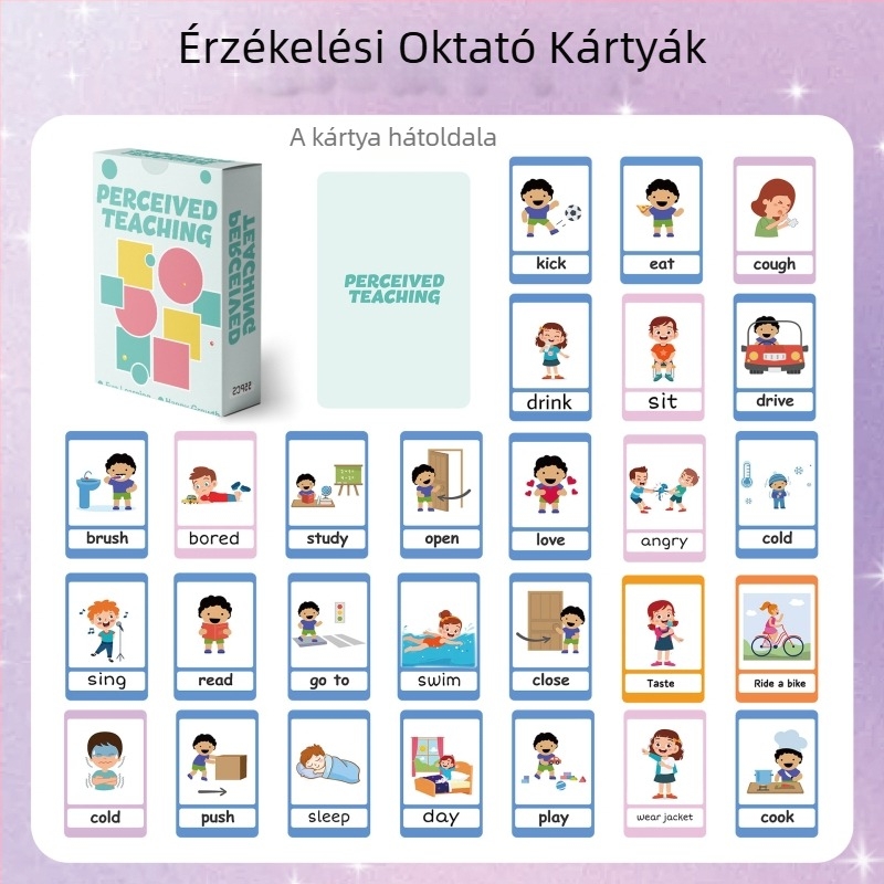 Színes 55 darabos kártyacsomag gyerekeknek angol nyelvtanuláshoz és a percepció fejlesztéséhez