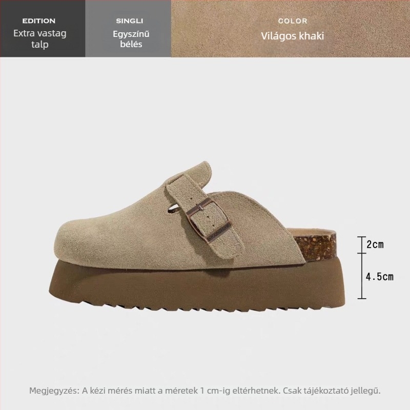 6.5 cm vastag talppal Birkenstock-stílusú bőr cipő, zárt orr, slip-on, belső magasságot növelő talp