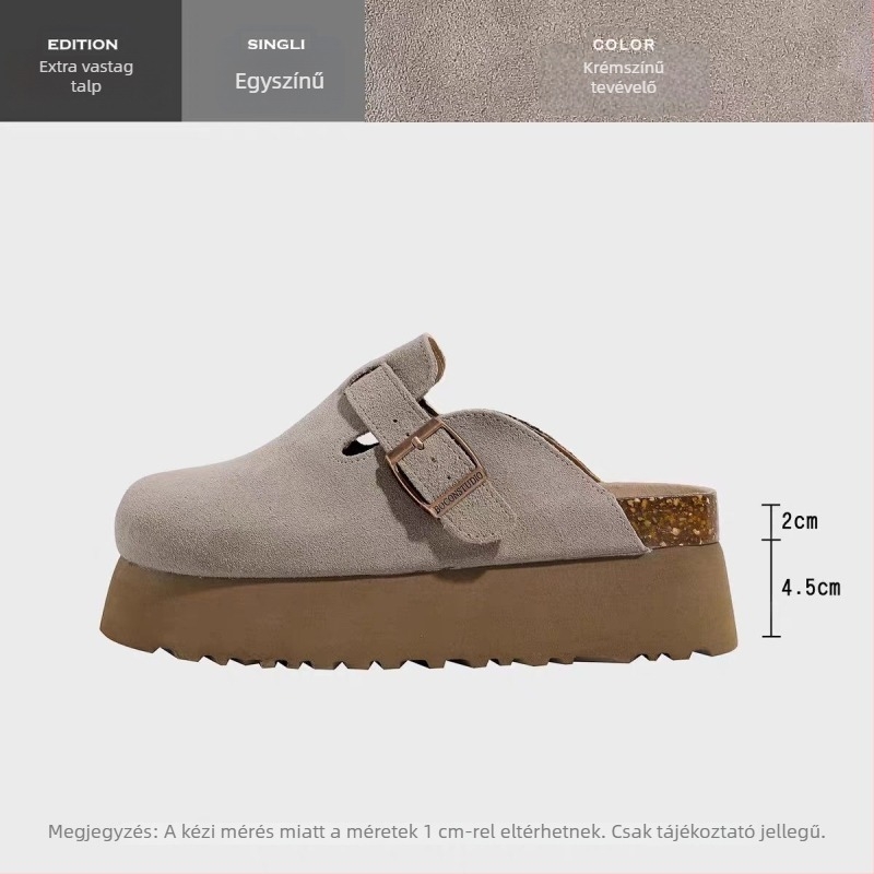 6.5 cm vastag talppal Birkenstock-stílusú bőr cipő, zárt orr, slip-on, belső magasságot növelő talp