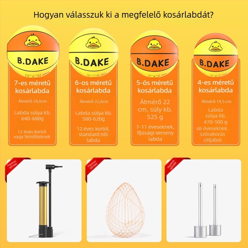 Hengbo PU kosárlabda gyerekeknek – edzőlabda óvodától általános iskoláig, sárga kacsa mintázat