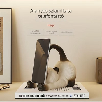 Sziámi macska formájú telefon- és tablet-tartó, gyanta asztali dekoráció, ajándék lányoknak