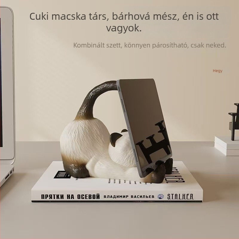 Sziámi macska formájú telefon- és tablet-tartó, gyanta asztali dekoráció, ajándék lányoknak