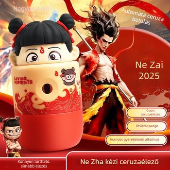 Nezha 2 3D ceruzahegyező – kézihajtással és automatikus funkcióval, általános iskolásoknak