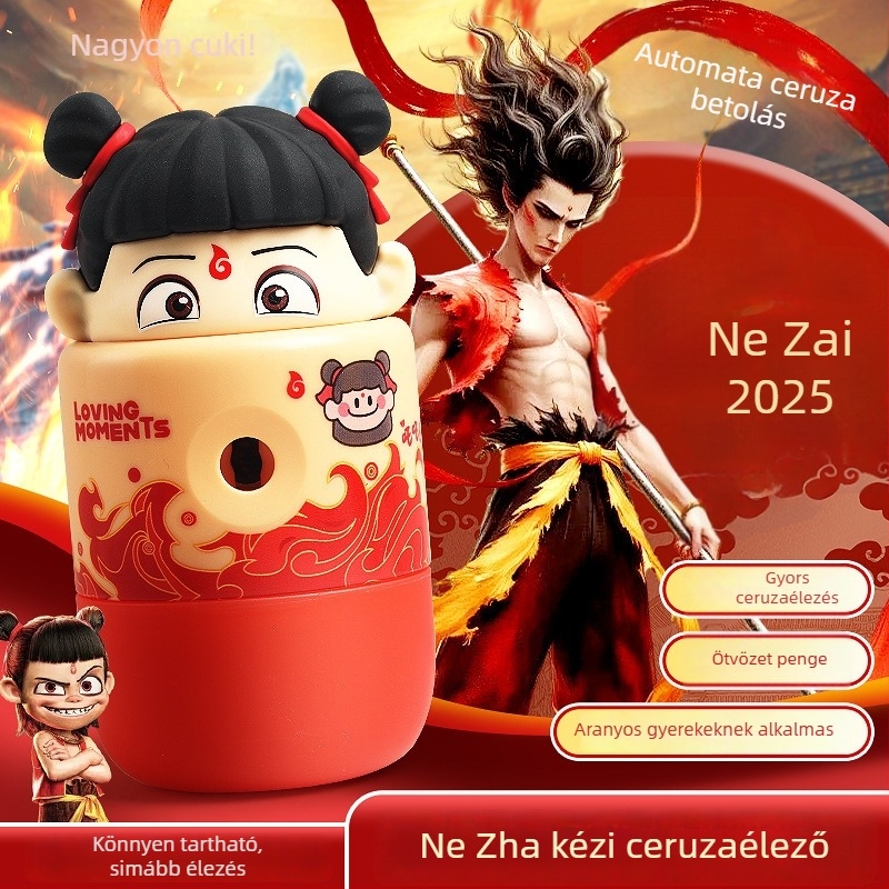 Nezha 2 3D ceruzahegyező – kézihajtással és automatikus funkcióval, általános iskolásoknak