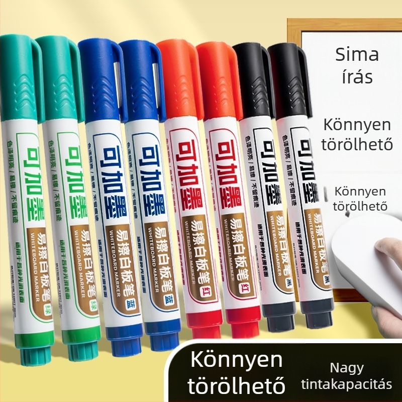 Víz alapú fehér tábla marker készlet, törölhető, piros, kék és zöld színekben, nagy kapacitású, gyerekeknek és tanároknak.